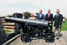 Seen following the Toronto ceremony are (l. to r.) Ted Opitz, MP- Etobicoke Centre, Sandra Shaul of Toronto’s Bicentennial Project staff, Mr. MacKay, City Councillor Paul Ainslie, and Kevin Hebib of Fort York.  Credit: MCpl Dan Pop, DND