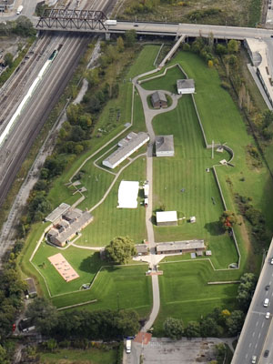 Aerial view of Fort York looking east.